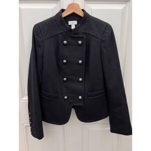 Ann Taylor LOFT Black Wool Blend Military Jacket Double Breasted Blazer Size 6